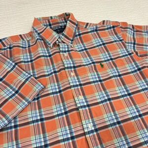 Polo Ralph Lauren Mens XL Classic Fit Orange Plaid Short Sleeve OCBD Shirt